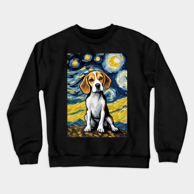 Beagle Dog Breed in a Van Gogh Starry Night Art Style Crewneck Sweatshirt by Art-Jiyuu